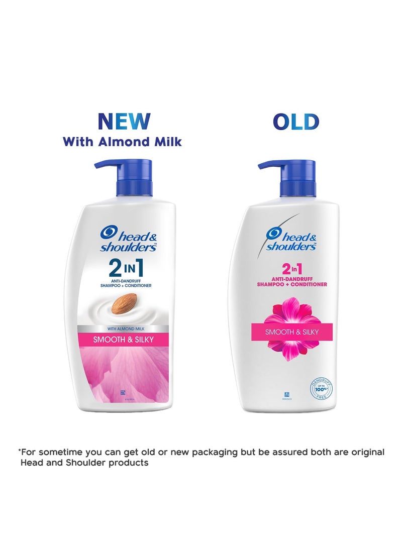 Head & Shoulders 2-in-1 Smooth and Silky Anti Dandruff Shampoo + Conditioner for Women & Men, With Almond Milk (1 L)  - Image 2