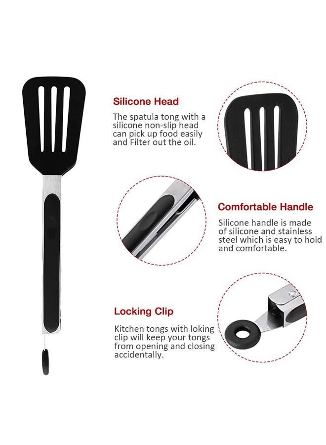 Pharamat Mini Silicone Serving Tongs Set of 3, Non-stick Small Kitchen Tongs (7 inch) with Silicone Tips and Stainless Steel Handle, Cooking Tongs for Salads, Pasta, Steaks, Vegetables - Image 4