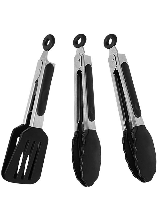 Pharamat Mini Silicone Serving Tongs Set of 3, Non-stick Small Kitchen Tongs (7 inch) with Silicone Tips and Stainless Steel Handle, Cooking Tongs for Salads, Pasta, Steaks, Vegetables - Image 1