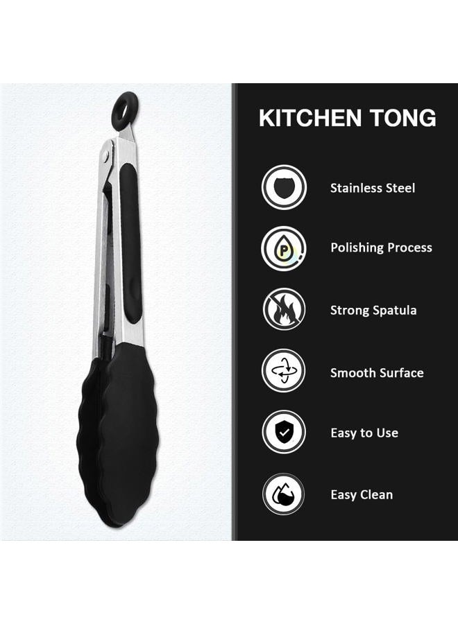 Pharamat Mini Silicone Serving Tongs Set of 3, Non-stick Small Kitchen Tongs (7 inch) with Silicone Tips and Stainless Steel Handle, Cooking Tongs for Salads, Pasta, Steaks, Vegetables - Image 3