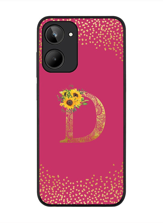 Stylizedd Cover for Realme 10 4G Case , Rugged Black Slim fit Phone Cases   - Custom Monogram Initial Letter Mandala Floral Pattern Alphabet-D (Dark Pink Rose) - Image 1