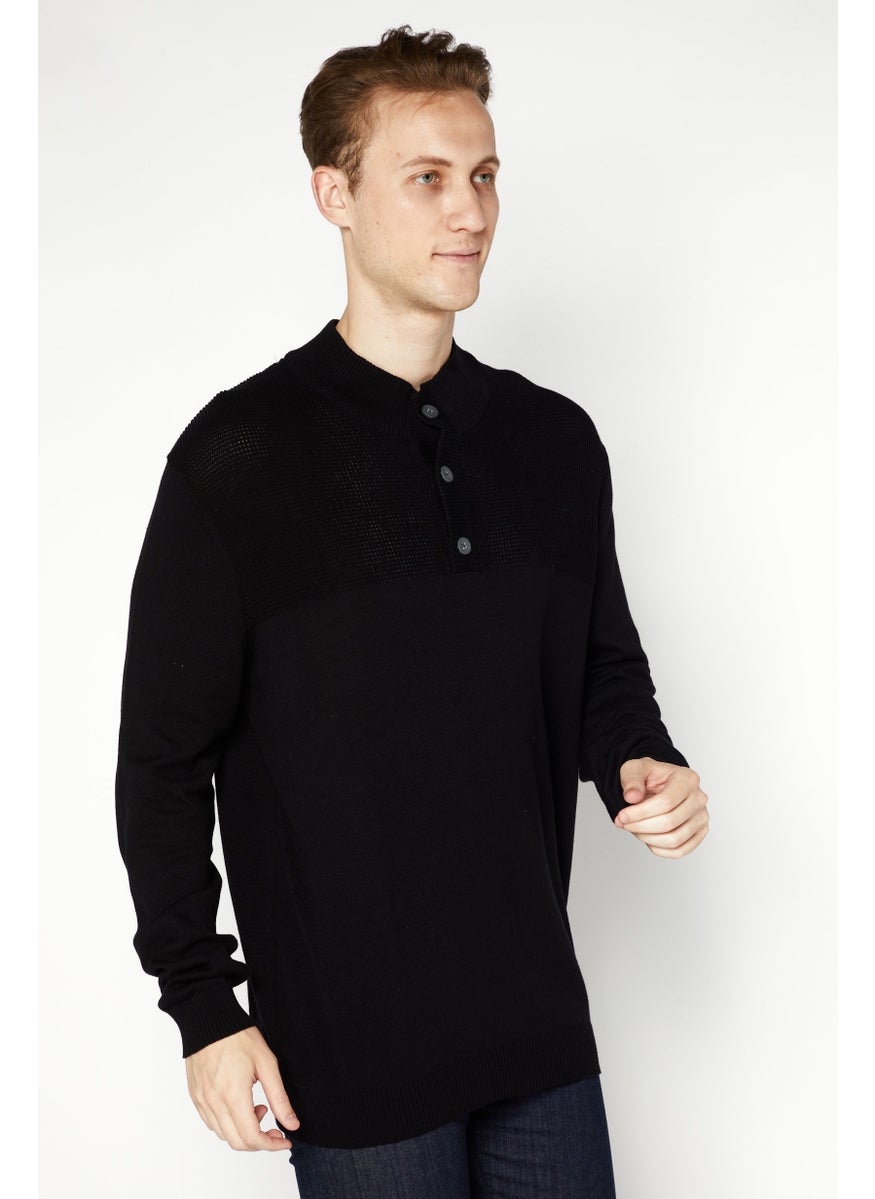 Club Room - Men Mock Neck Textured Long Sleeve Sweaters, Black - Image 1