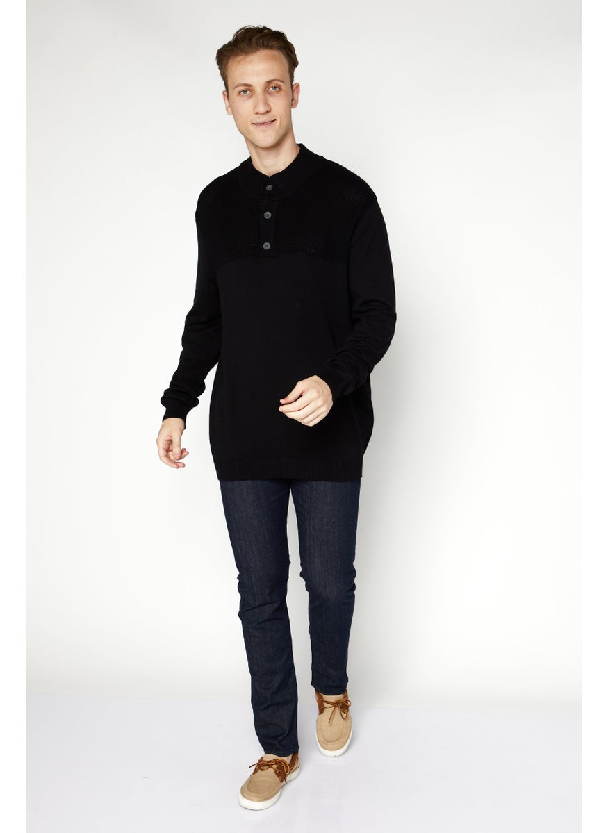 Club Room - Men Mock Neck Textured Long Sleeve Sweaters, Black - Image 1