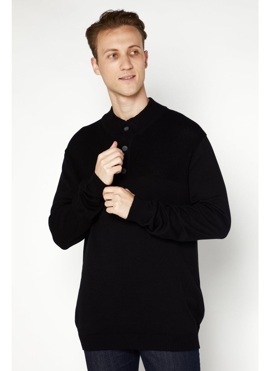 Men Mock Neck Textured Long Sleeve Sweaters, Black - pzsku/ZFF7C265D3272044DE61DZ/45/_/1731420544/e5eb33a2-0a41-4e8a-889c-c4967208360e