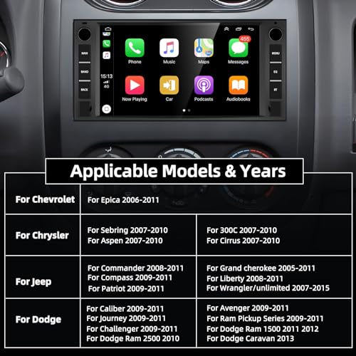 Podofo Car Stereo for Jeep Wrangler Dodge Chevrolet RAM 1500, Double Din Android Radio with Wireless Apple CarPlay, 7" Touchscreen Stereo with WiFi, GPS, RDS/FM Radio, Bluetooth + Backup Camera & Mic - Image 2