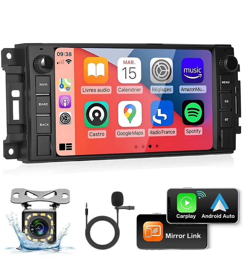 Podofo Car Stereo for Jeep Wrangler Dodge Chevrolet RAM 1500, Double Din Android Radio with Wireless Apple CarPlay, 7" Touchscreen Stereo with WiFi, GPS, RDS/FM Radio, Bluetooth + Backup Camera & Mic - Image 1