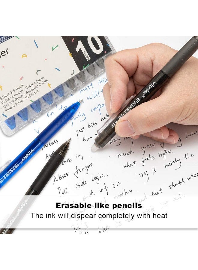 VITOLER Retractable Erasable Gel Pens Clicker, Fine Point(0.7Mm), Make Mistakes Disappear,5 Black & 5 Blue Gel Ink Pen For Drawing Writing Planner And School Supplies - Image 3