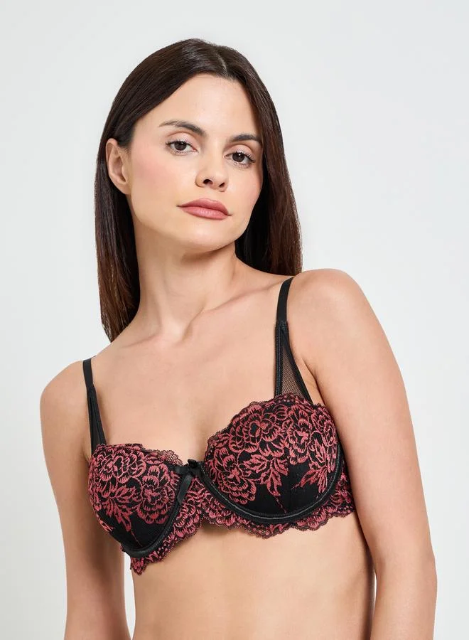 Take Two Black Floral Lace Wired Bra And Brief Set