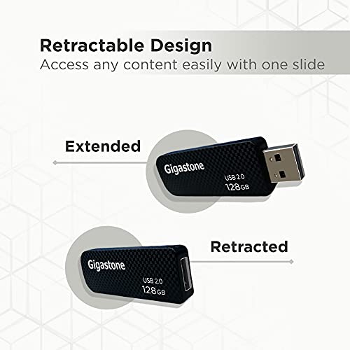 GIGASTONE V30 128GB USB 2.0 Flash Drive 5-Pack, Capless Retractable Design Pen Drive, Carbon Fiber Style, Reliable Performance & Durable - Image 3