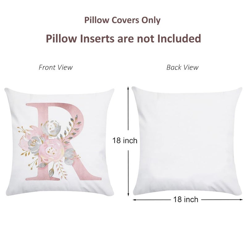 Tillskuch Pink Throw Pillow Covers Cute Alphabet Decorative Cushion Covers Square Letter Throw Pillows Protectors for Sofa Couch Bedroom Chair Home Decor 18 x 18 Inch(R) - Image 5