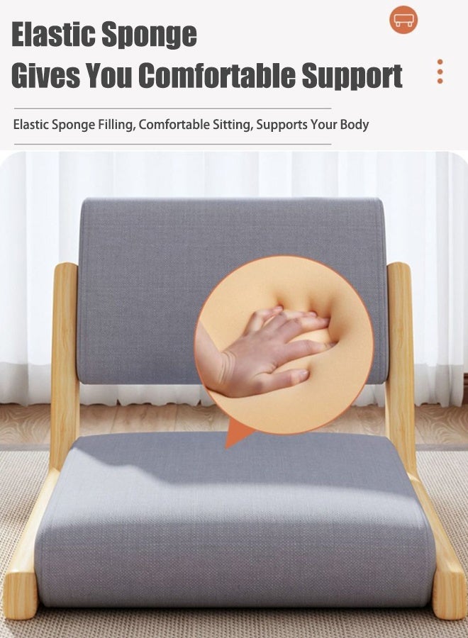 TAPIT Floor Chair with Back Support Japanese Style Floor Chair Wood Legless Tatami Chair with Cushion Accent Meditation Floor Seat for Bay Window Living Room Bedroom (Grey) - Image 5