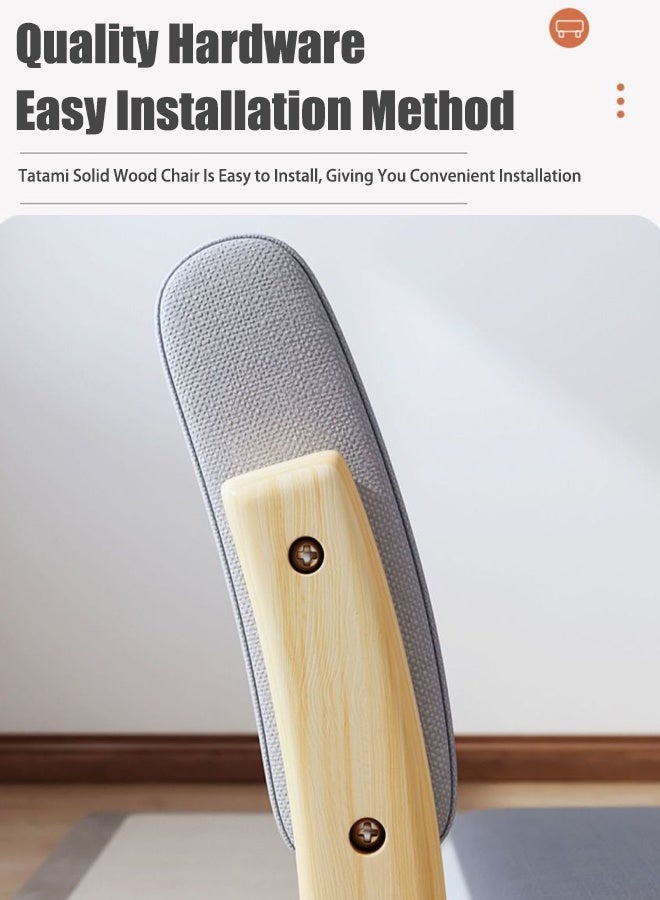 TAPIT Floor Chair with Back Support Japanese Style Floor Chair Wood Legless Tatami Chair with Cushion Accent Meditation Floor Seat for Bay Window Living Room Bedroom (Grey) - Image 3