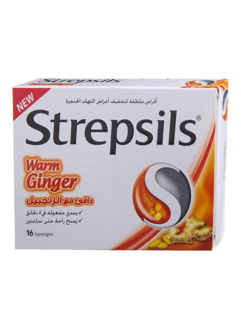 Strepsils ستربسلز - الزنجبيل الدافئ لتخفيف آلام الحلق - 16 قرصًا - Image 1