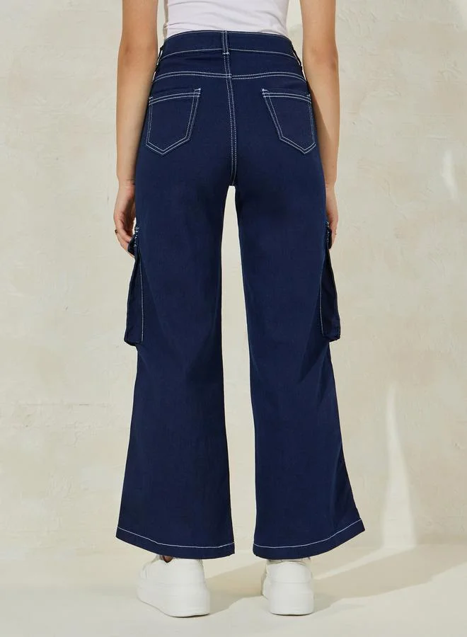 Styli Cargo Pocket Jeans with Contrast Stitch Detail