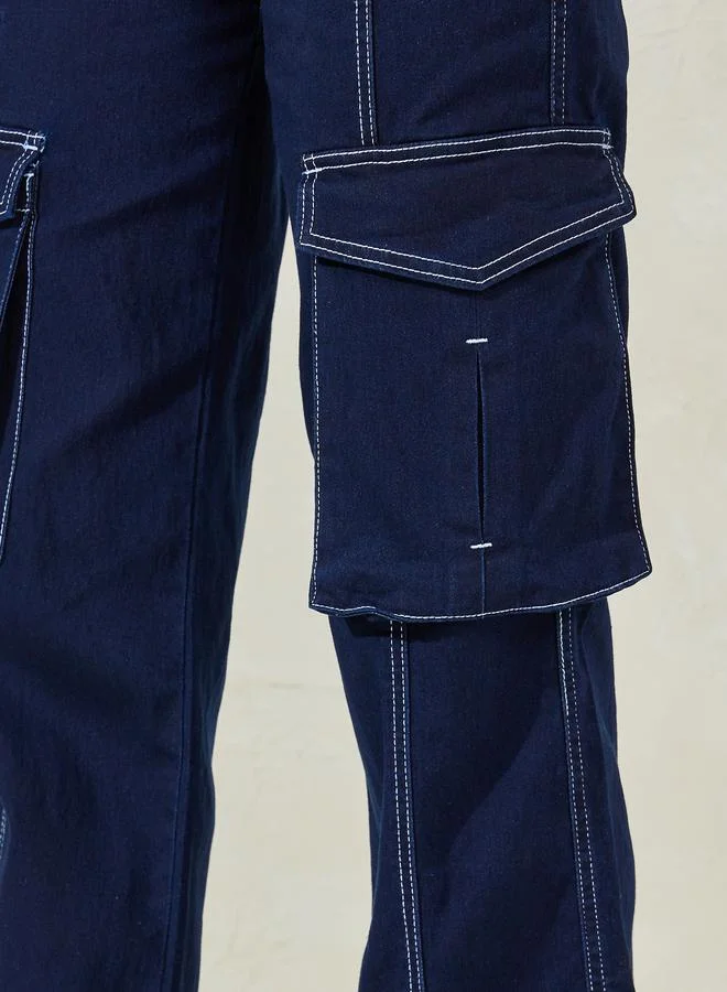 Styli Cargo Pocket Jeans with Contrast Stitch Detail