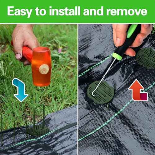Xfopz 50pcs Green Artificial Turf Stakes Staples + 50pcs Buffer Washer, Gauge Landscape Staples Set, Galvanized Lawn Spikes, Heavy Duty Yard Ground Pin for Grass Weed Barrier Sod Fabric or Camping - Image 4