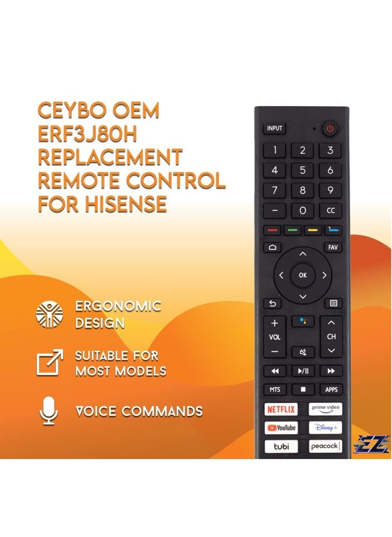 PopZa Replacement Remote Control OEM for Hisense 4K UHD LED Smart TV Fits 65H6G 43A7500F 75A7100F 50A7500F 50AE7200F 55AE7200F 65A7500F and More (ERF3J80H) with battery - Image 2