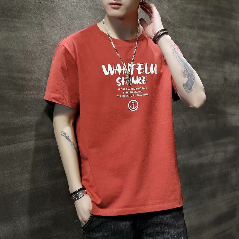 2021 Summer Men'S Short Sleeve T-Shirt Korean Trend Round Neck Letter Printing Student Casual Base Shirt - Image 5