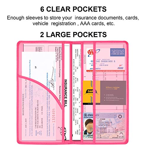 Cacturism Car Registration and Insurance Holder, Car Accessories Vehicle Glove Box Car Organizer Women Car Accessories with Magnetic Shut for Cards, Essential Document, Driver License, Hot Pink - Image 3