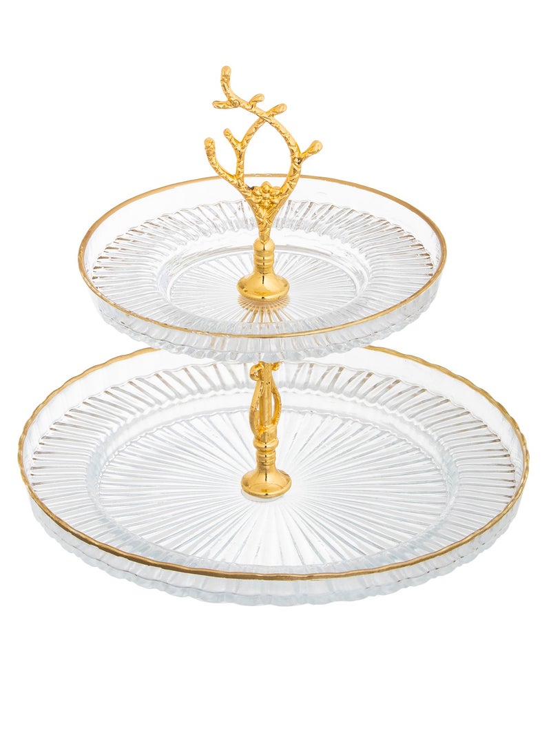 Hic Glass serving plate 2 floors 17 cm gold color 