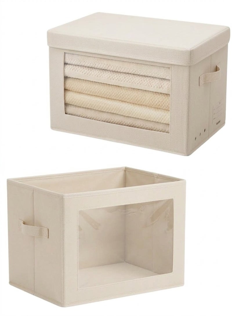 صناديق تخزين قماشية ناعمة بأغطية - سلال تنظيم مكعبة قابلة للطي بمقابض للملابس والألعاب والكتب - مثالية لتنظيم المنزل والمكتب وغرفة الأطفال - 30×22×19 سم - Image 1