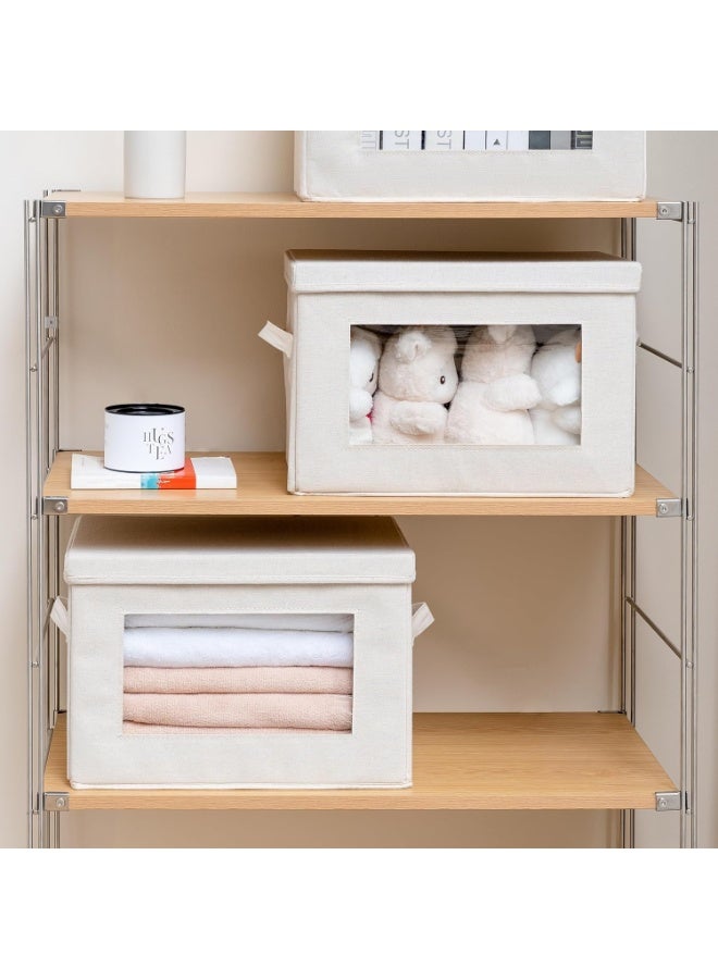 صناديق تخزين قماشية ناعمة بأغطية - سلال تنظيم مكعبة قابلة للطي بمقابض للملابس والألعاب والكتب - مثالية لتنظيم المنزل والمكتب وغرفة الأطفال - 30×22×19 سم - Image 2