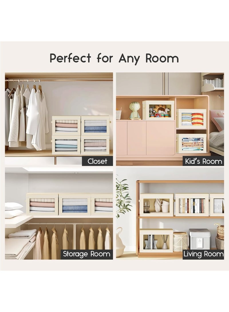 صناديق تخزين قماشية ناعمة بأغطية - سلال تنظيم مكعبة قابلة للطي بمقابض للملابس والألعاب والكتب - مثالية لتنظيم المنزل والمكتب وغرفة الأطفال - 30×22×19 سم - Image 3