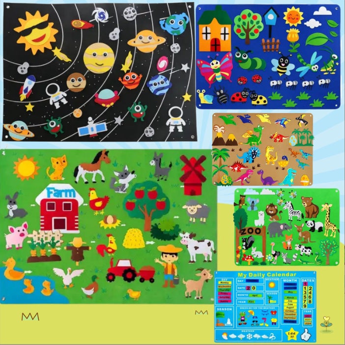 Star Felt Learning Board Baby 2 Training Early Education Board Wall Stickers Educational Toys Farm Story Diy Suit - Image 2