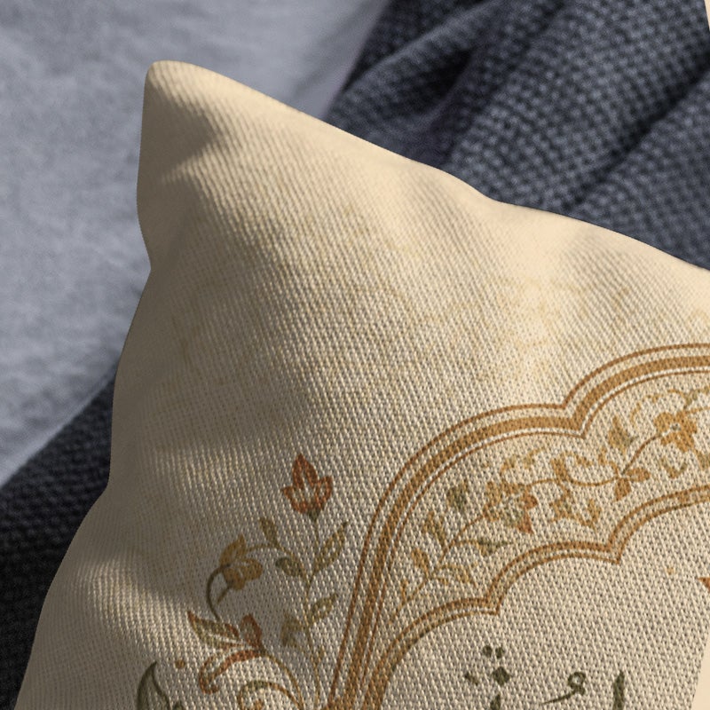 Elegant Arabic Quote Decorative Throw Pillow Cover Beige Floral Print Cushion Cover for Sofa Bedroom Living Room - Image 2