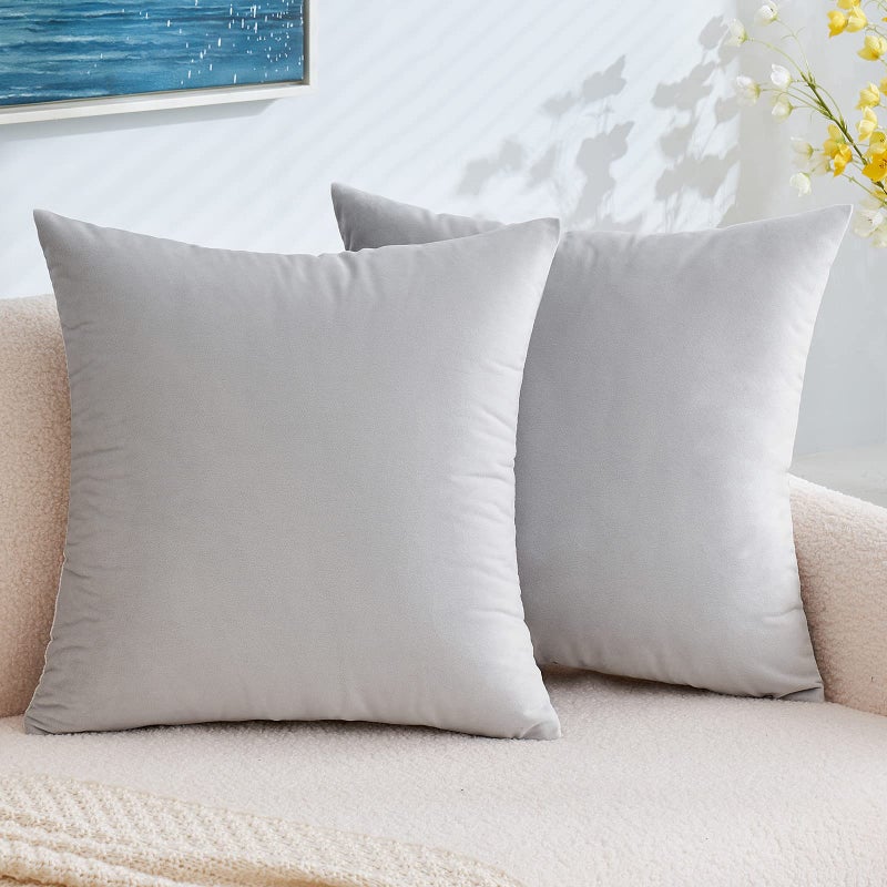 EMEMA Pack of 2 Velvet Pillow Covers Decorative Square Pillowcase Soft Solid Cushion Case for Sofa Bedroom Car 20x20 Inch Greyish White - Image 1