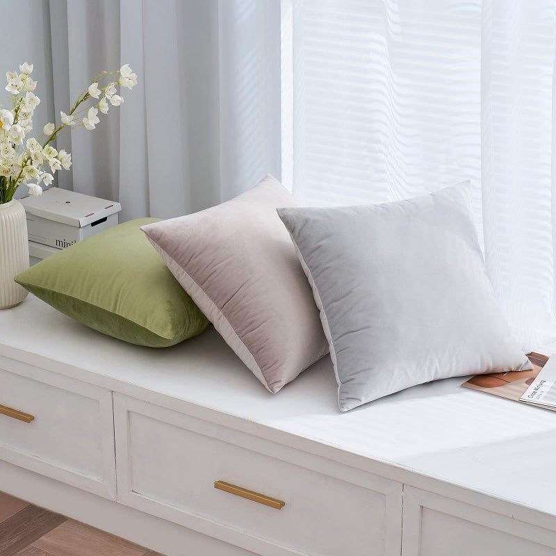 EMEMA Pack of 2 Velvet Pillow Covers Decorative Square Pillowcase Soft Solid Cushion Case for Sofa Bedroom Car 20x20 Inch Greyish White - Image 5