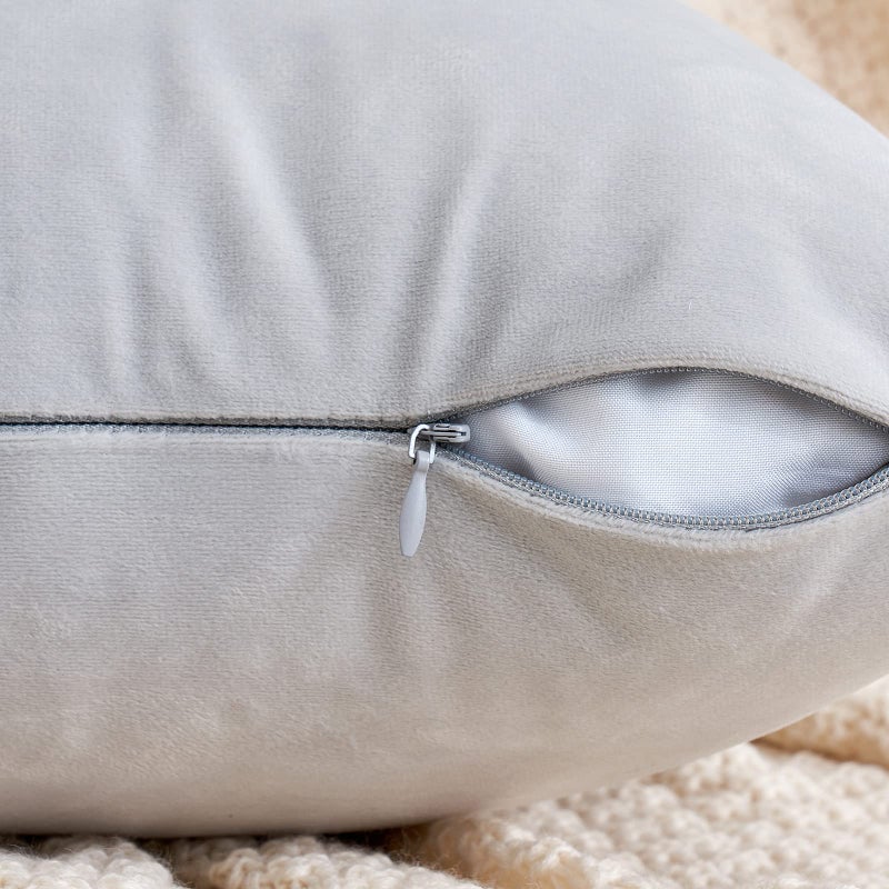 EMEMA Pack of 2 Velvet Pillow Covers Decorative Square Pillowcase Soft Solid Cushion Case for Sofa Bedroom Car 20x20 Inch Greyish White - Image 3