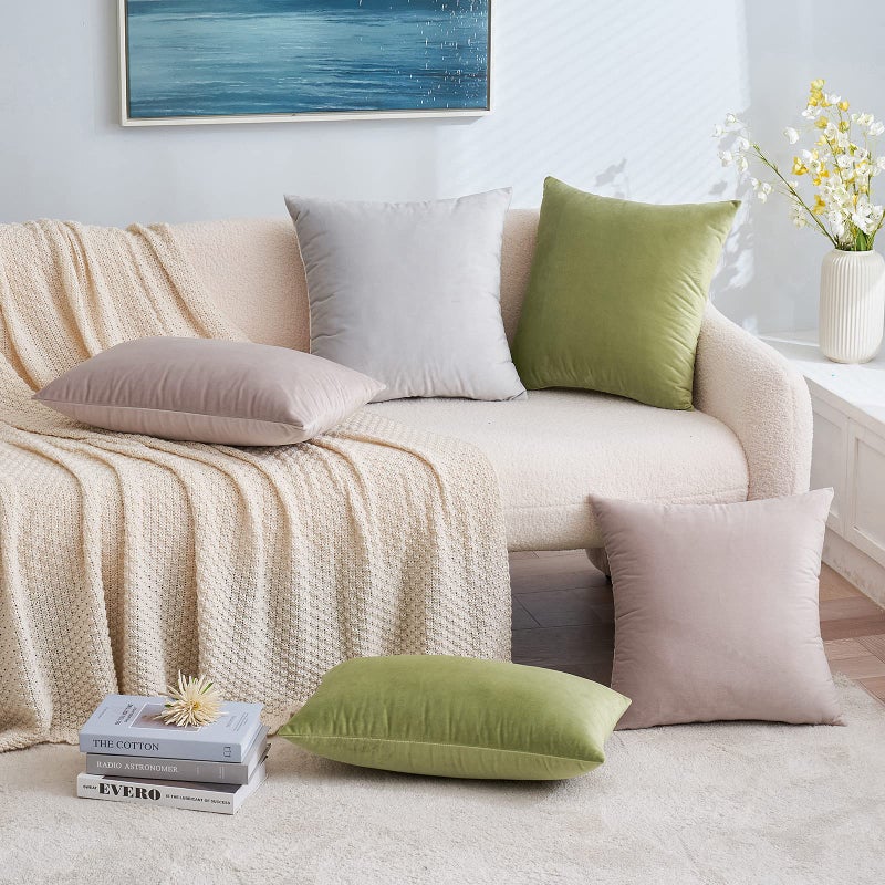 EMEMA Pack of 2 Velvet Pillow Covers Decorative Square Pillowcase Soft Solid Cushion Case for Sofa Bedroom Car 20x20 Inch Greyish White - Image 4