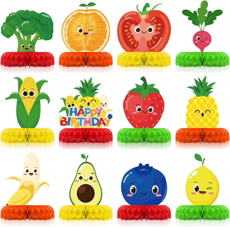 Geyoga 12 Sets Fruit Birthday Decorations Dancing Fruit Honeycomb Centerpiece Tutti Frutti Party Table Decor for Summer Tropical Theme Birthday Baby Shower Party Supplies Decorations - Image 1