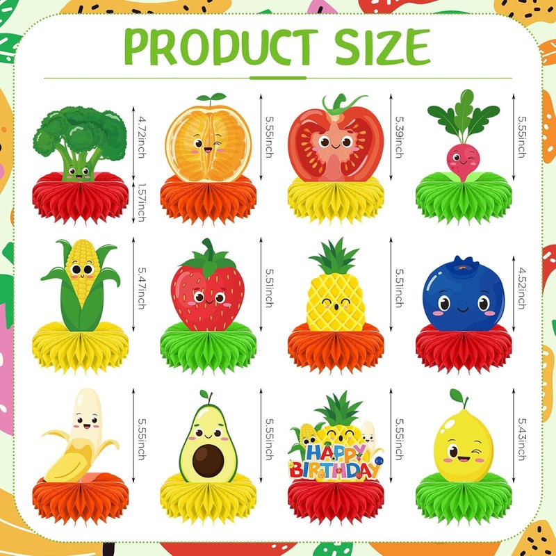 Geyoga 12 Sets Fruit Birthday Decorations Dancing Fruit Honeycomb Centerpiece Tutti Frutti Party Table Decor for Summer Tropical Theme Birthday Baby Shower Party Supplies Decorations - Image 2