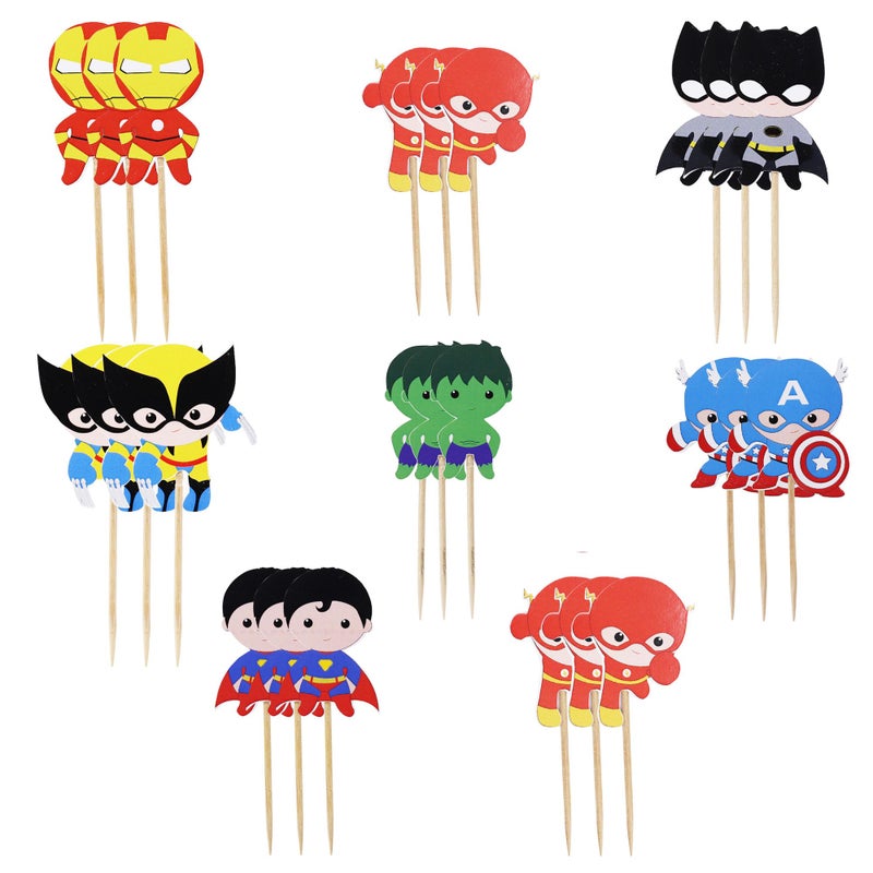 Confetti 24pc Cartoon Superhero Cupcake Topper for Kids Birthday Party Cake Decoration Supplies Super Heroes Cupcake Toppers Cupcake Toppers/Super Heroes Party Supplies/Superheroes Inspired - Image 4