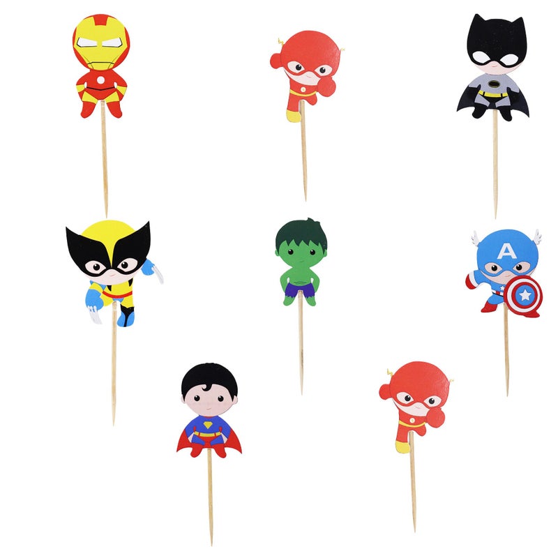 Confetti 24pc Cartoon Superhero Cupcake Topper for Kids Birthday Party Cake Decoration Supplies Super Heroes Cupcake Toppers Cupcake Toppers/Super Heroes Party Supplies/Superheroes Inspired - Image 1