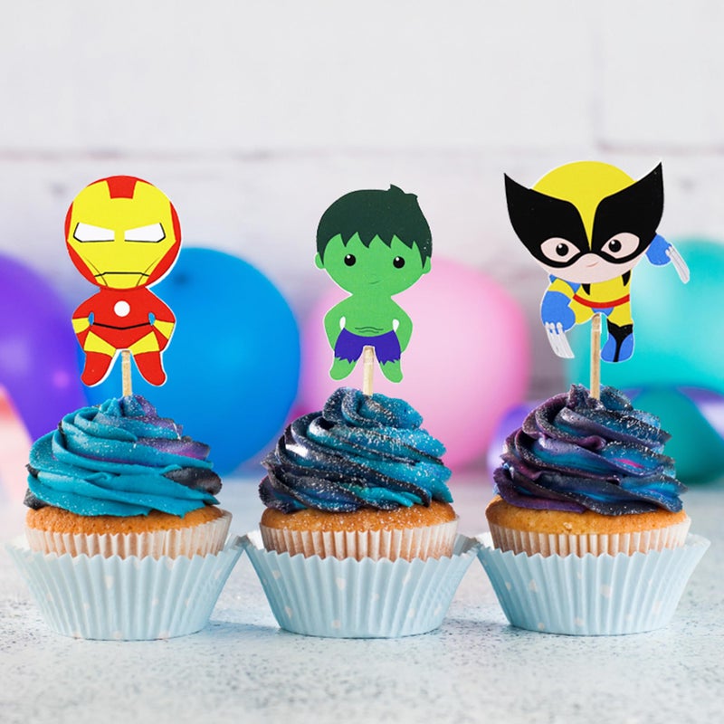 Confetti 24pc Cartoon Superhero Cupcake Topper for Kids Birthday Party Cake Decoration Supplies Super Heroes Cupcake Toppers Cupcake Toppers/Super Heroes Party Supplies/Superheroes Inspired - Image 2