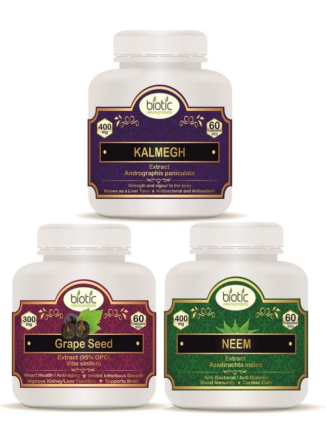 Biotic كبسولات بذور العنب البيوتيك، كبسولات مستخلص النيم وكبسولات مستخلص الأندروغرافيز بانكولاتا كالمغ - 180 كبسولة نباتية - Image 1
