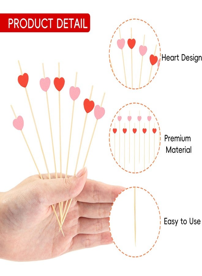 Jocomoni 100Pcs Heart Cocktail Picks, Valentines Day Red Pink Heart Bamboo Toothpicks Cocktail Sticks for Appetizers Fruit Food Drink Cake Valentine's Day Wedding Birthday Party Decoration, 4.7Inch - Image 4