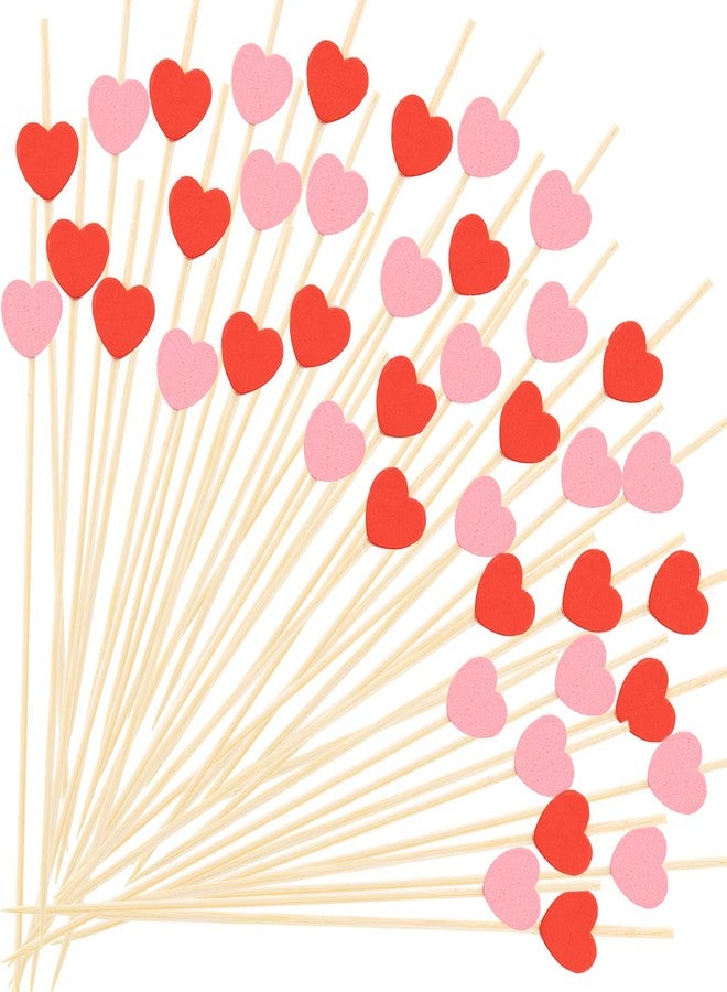 Jocomoni 100Pcs Heart Cocktail Picks, Valentines Day Red Pink Heart Bamboo Toothpicks Cocktail Sticks for Appetizers Fruit Food Drink Cake Valentine's Day Wedding Birthday Party Decoration, 4.7Inch - Image 1