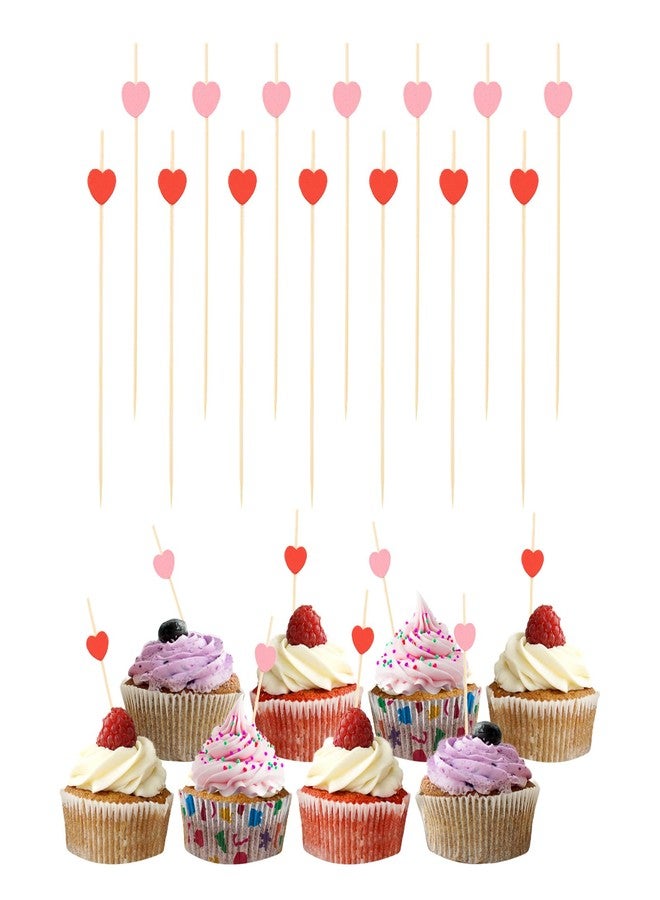 Jocomoni 100Pcs Heart Cocktail Picks, Valentines Day Red Pink Heart Bamboo Toothpicks Cocktail Sticks for Appetizers Fruit Food Drink Cake Valentine's Day Wedding Birthday Party Decoration, 4.7Inch - Image 2