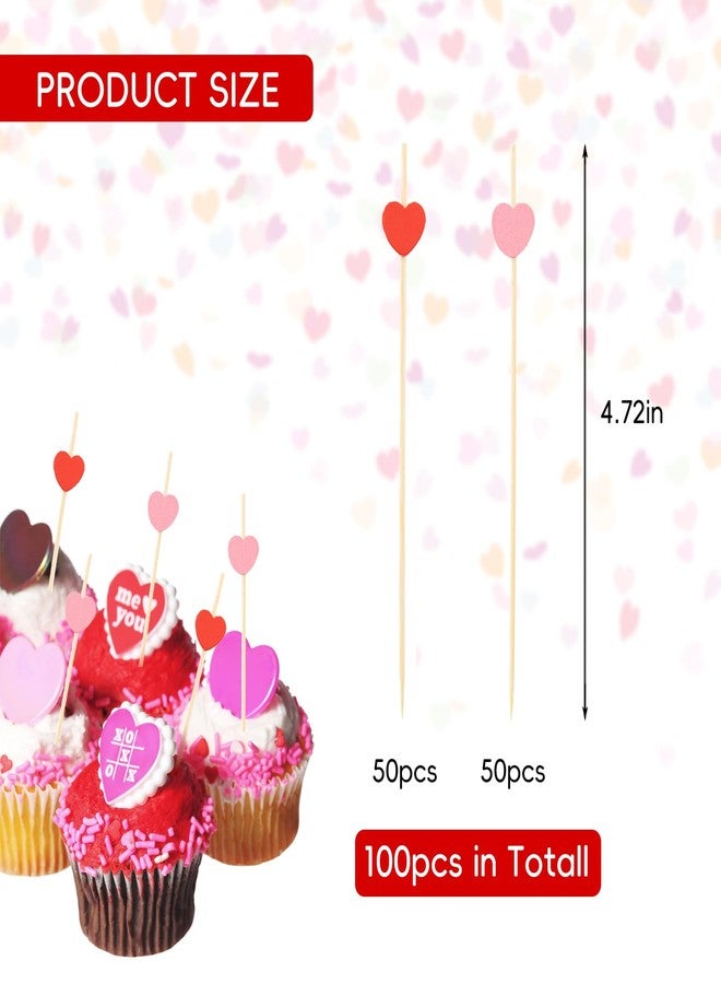 Jocomoni 100Pcs Heart Cocktail Picks, Valentines Day Red Pink Heart Bamboo Toothpicks Cocktail Sticks for Appetizers Fruit Food Drink Cake Valentine's Day Wedding Birthday Party Decoration, 4.7Inch - Image 3