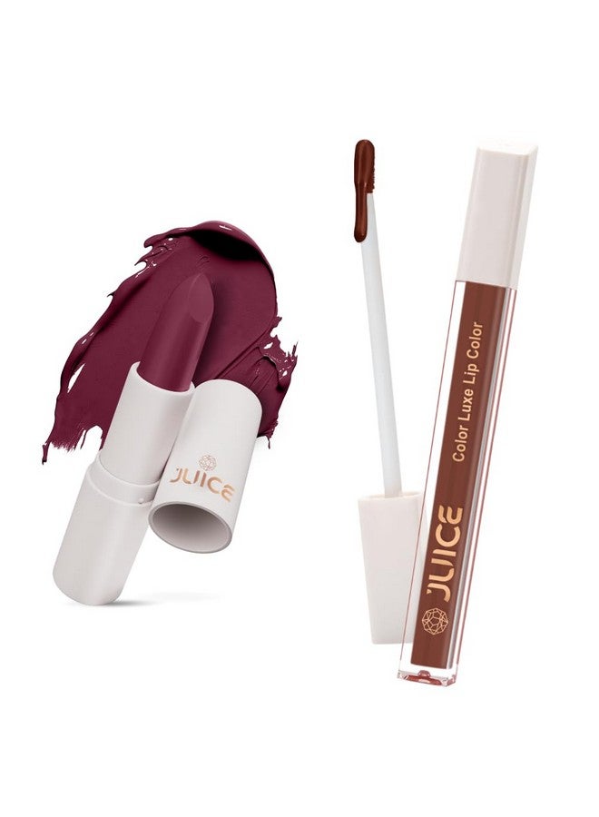 Juice Festive Maroon - M14 Kiss Sensation Lipstick & Natural Nude - M12 Color Luxe Liquid Lipstick with Goodness of Bio Retinol, & SPF 15 UV Protection - Image 1