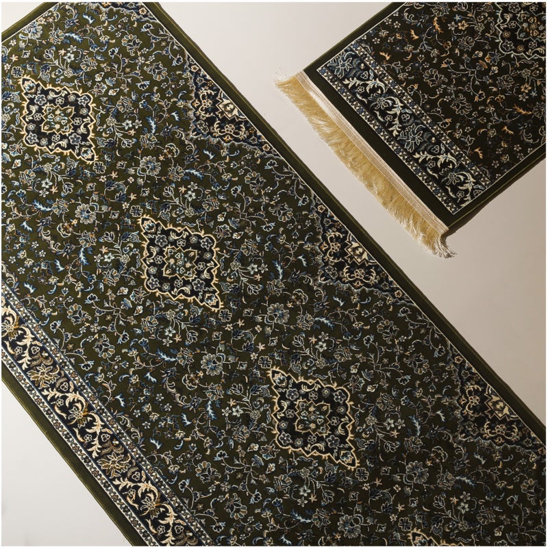 سجادتي مصلى الروضة من سجادتي يسع 5 أشخاص مستوحى من الروضة الشريفة في المدينة المنورة مناسب للمنزل أو الرحلات أخضر مقاس 250×110 سم - Image 3