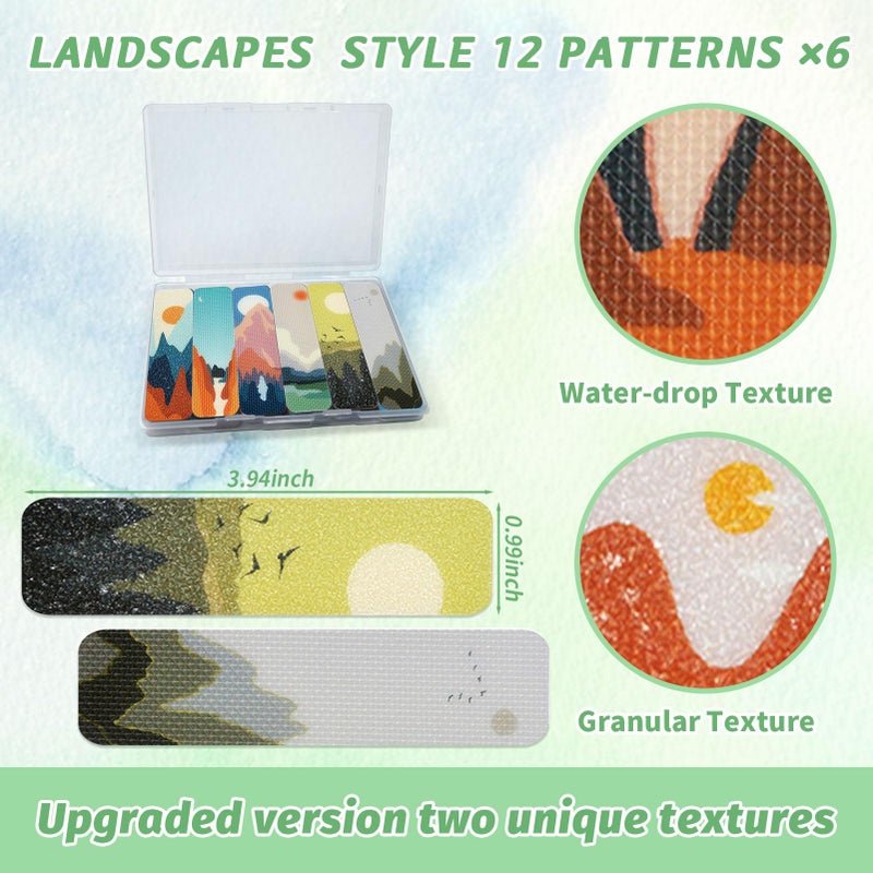 TOEMUR 72 Pieces Anxiety Sensory Stickers With Storage Box - Calming Stickers 2 Textured Surface - Fidget Strips For Office & Classroom Desk Adult & Teen Stress (Landscape) - Image 2