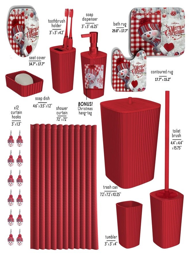 Clara Clark Bathroom Accessories Set - Christmas Bathroom Sets with Shower Curtain and Rugs, Xmas Bathroom Set, Christmas Shower Curtain Set with Bathroom Trash Can - 22PC Set - Image 4