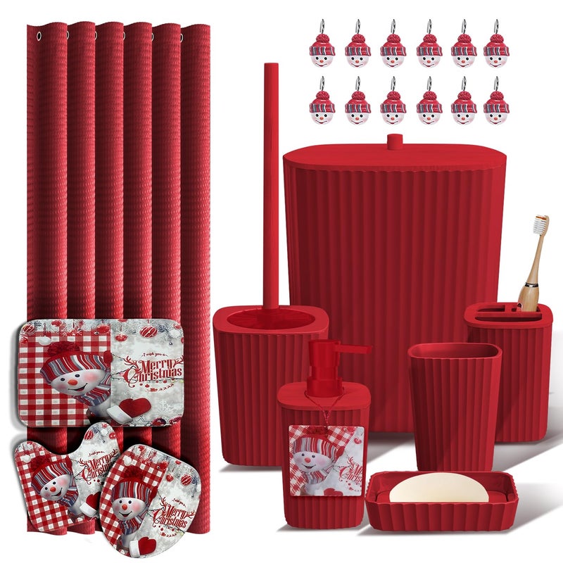 Clara Clark Bathroom Accessories Set - Christmas Bathroom Sets with Shower Curtain and Rugs, Xmas Bathroom Set, Christmas Shower Curtain Set with Bathroom Trash Can - 22PC Set - Image 1