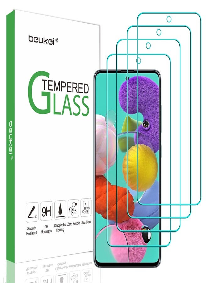 beukei (4 Pack) Designed for Samsung Galaxy A53 5G / A52 / A52 5G / A51 / A51 5G / A51 5G UW Screen Protector Tempered Glass,Touch Sensitive,Case Friendly - Image 1