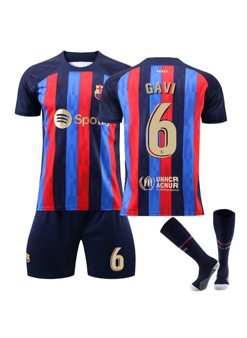 برشلونة المنزل لكرة القدم جيرسي 3 قطع كيت # 6 غافي جيرسي ، السراويل والجوارب مروحة الإصدار - Image 1